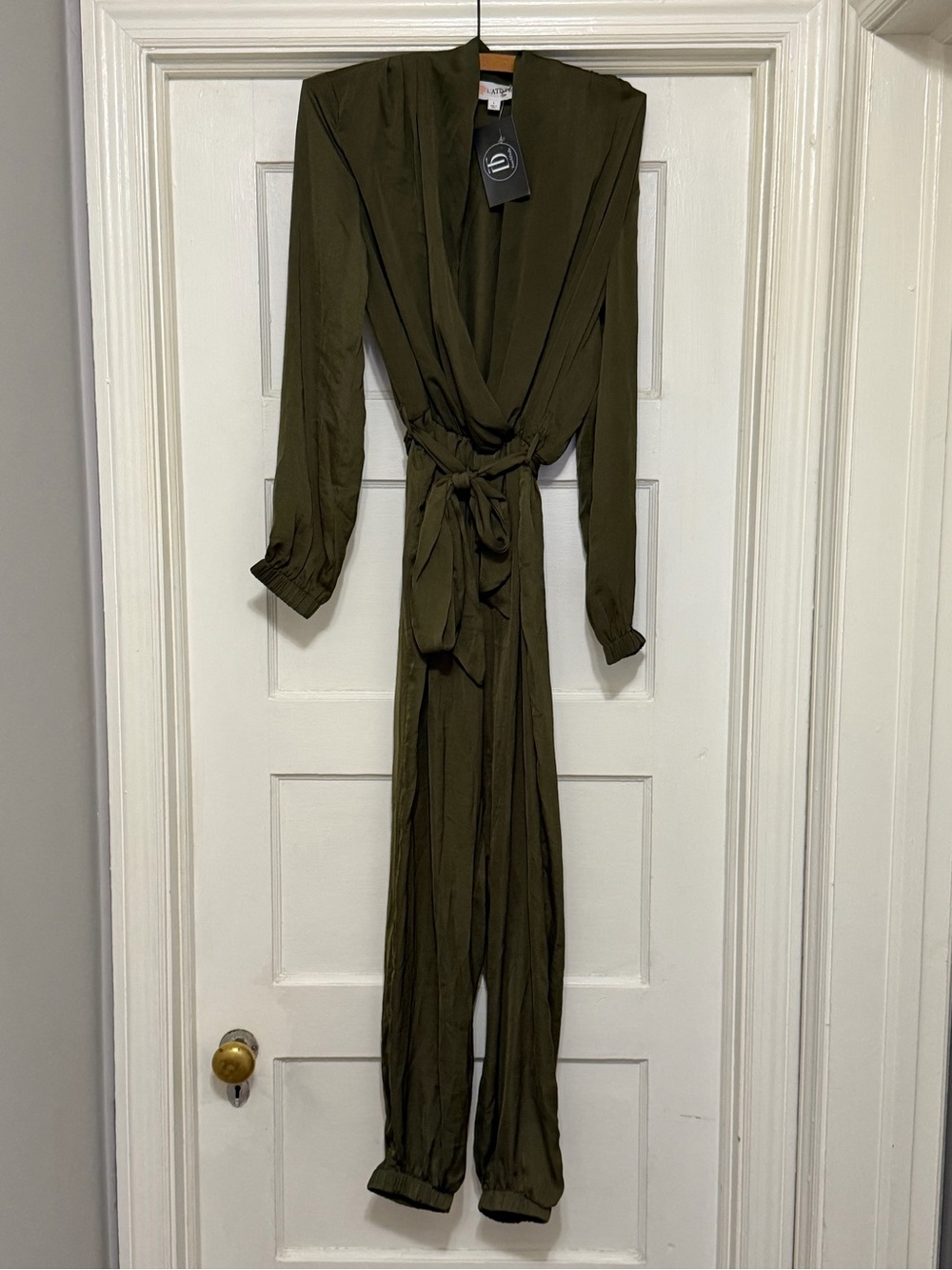 L'ATISTE Olive Wrap-Front Long Sleeve Jumpsuit